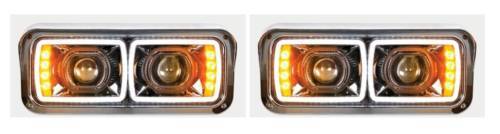 PETERBILT LED PROJECTION CHROME HEADLIGHT SET 