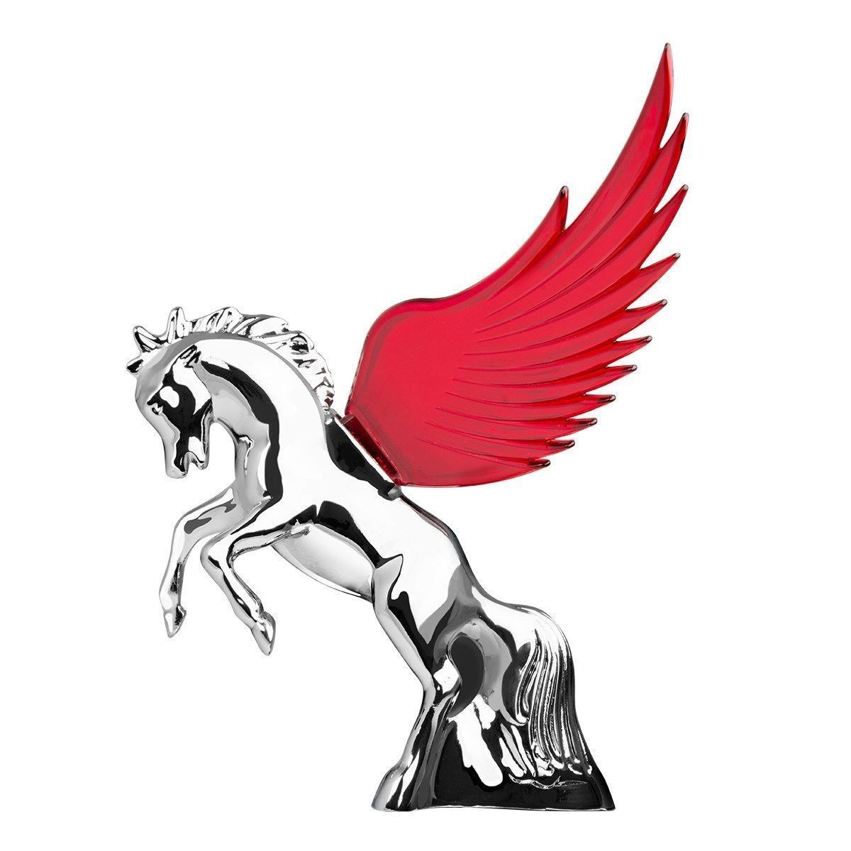 Flying Stallion Chrome w/ RED Windrider WINGS - Hood Ornament 