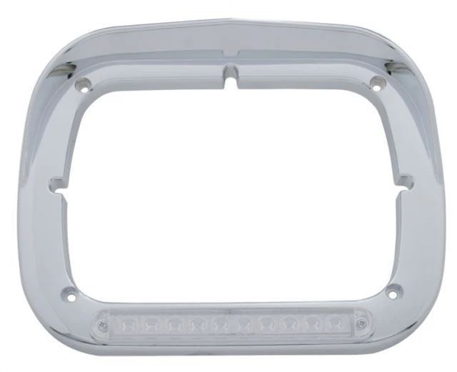 10 Amber LED Rectangular Headlight Bezel With Visor Semi Truck, Pair