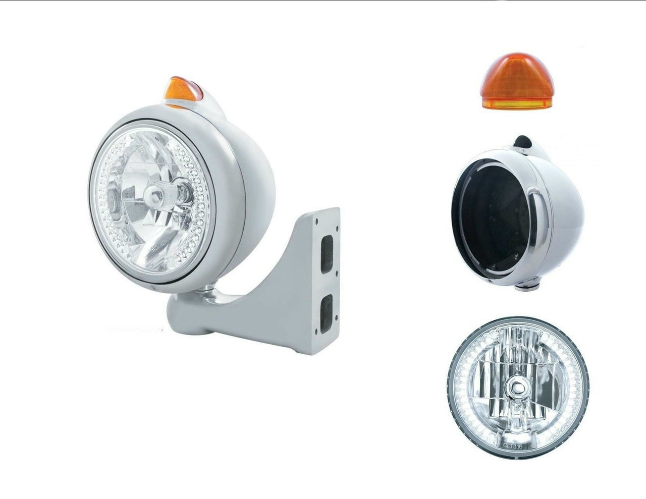 Peterbilt Kenworth Headlight - w/ 34 LED Headlamp and LED Signal (White/Amber)